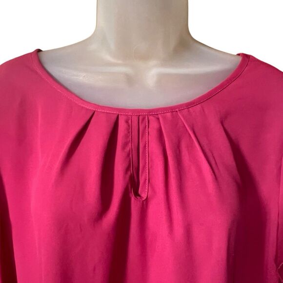 Solid Pink Short Sleeve Keyhole Neckline Dressy Blouse Sz 3X Office Classy - Picture 6 of 7